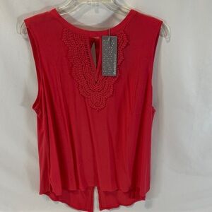 Daniel Rainn Pink Sleeveless Blouse with Crochet Accent